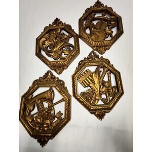 MCM Homco Syroco Musical Instruments Wall Decor Set Of 4 Hollywood Regency Dart